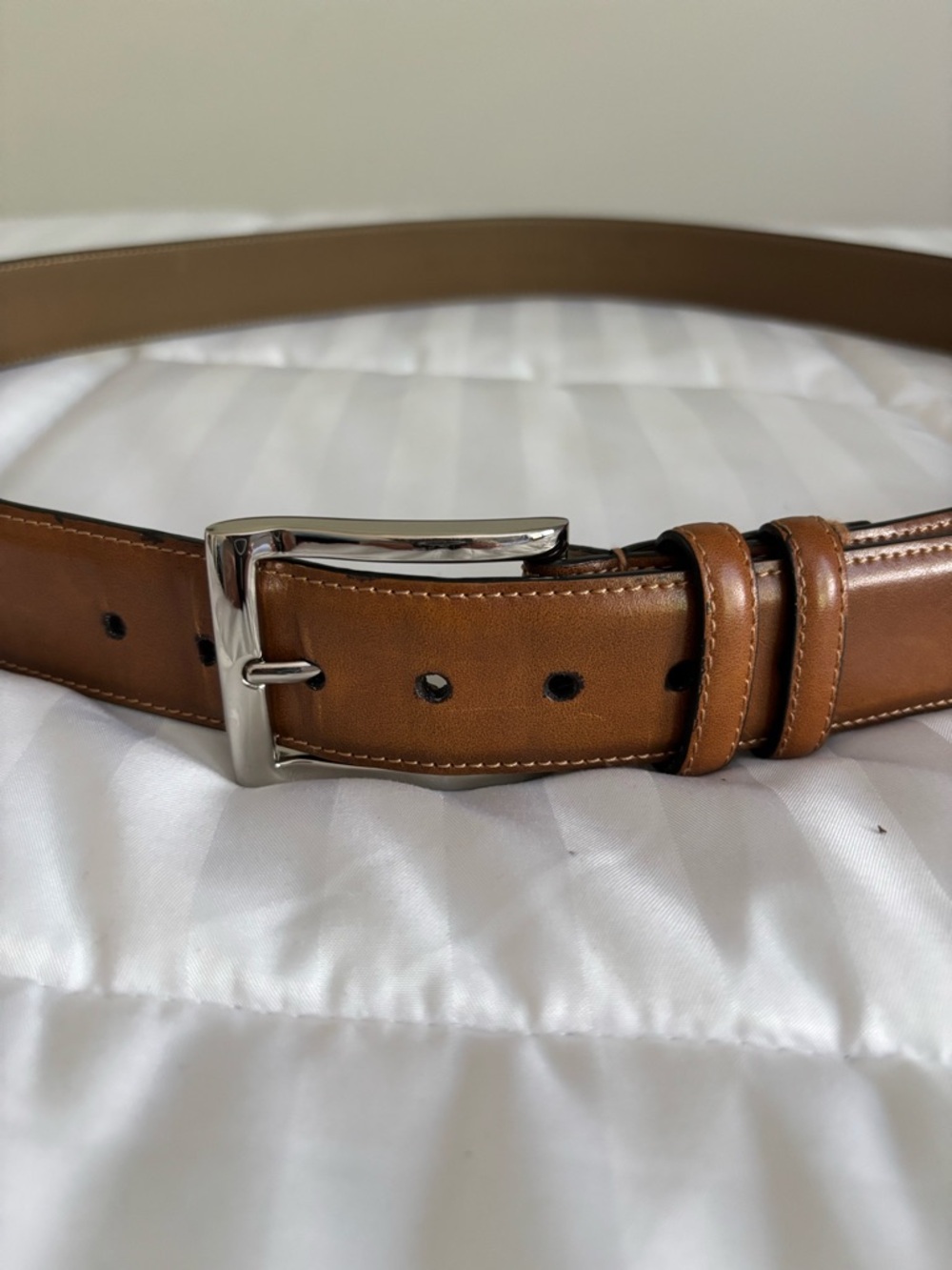 Classic Men's Tan Brown Genuine Leather Belt with Silver Buckle size 42